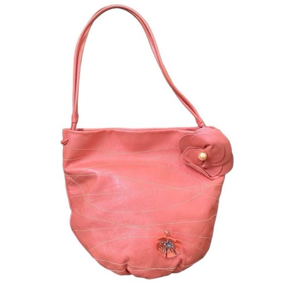 Furla pink leather 3Dflower decor shoulders bag